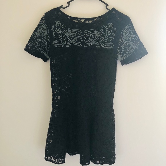 Free People Dreamer Black Floral Lace Sheer Jacquard Mini Dress - Picture 2 of 7